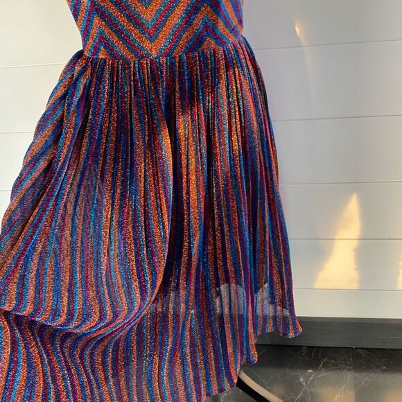 NWT Dress the Population Haley Metallic Fit & Flare Plunging Pleated Dress - Picture 5 of 16